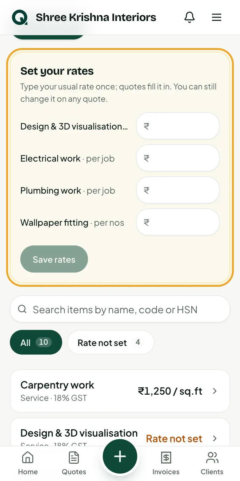 Set your rates for items without one