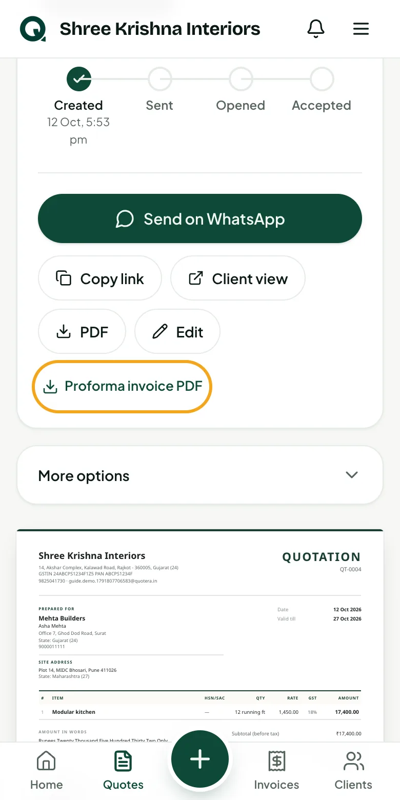 A quotation with Proforma invoice PDF