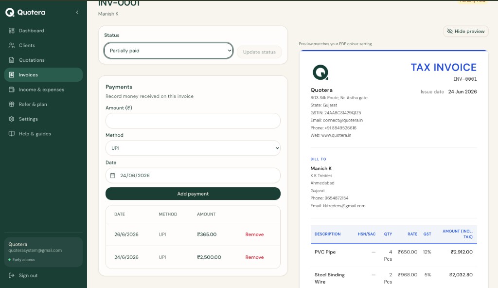 Record payment on an invoice